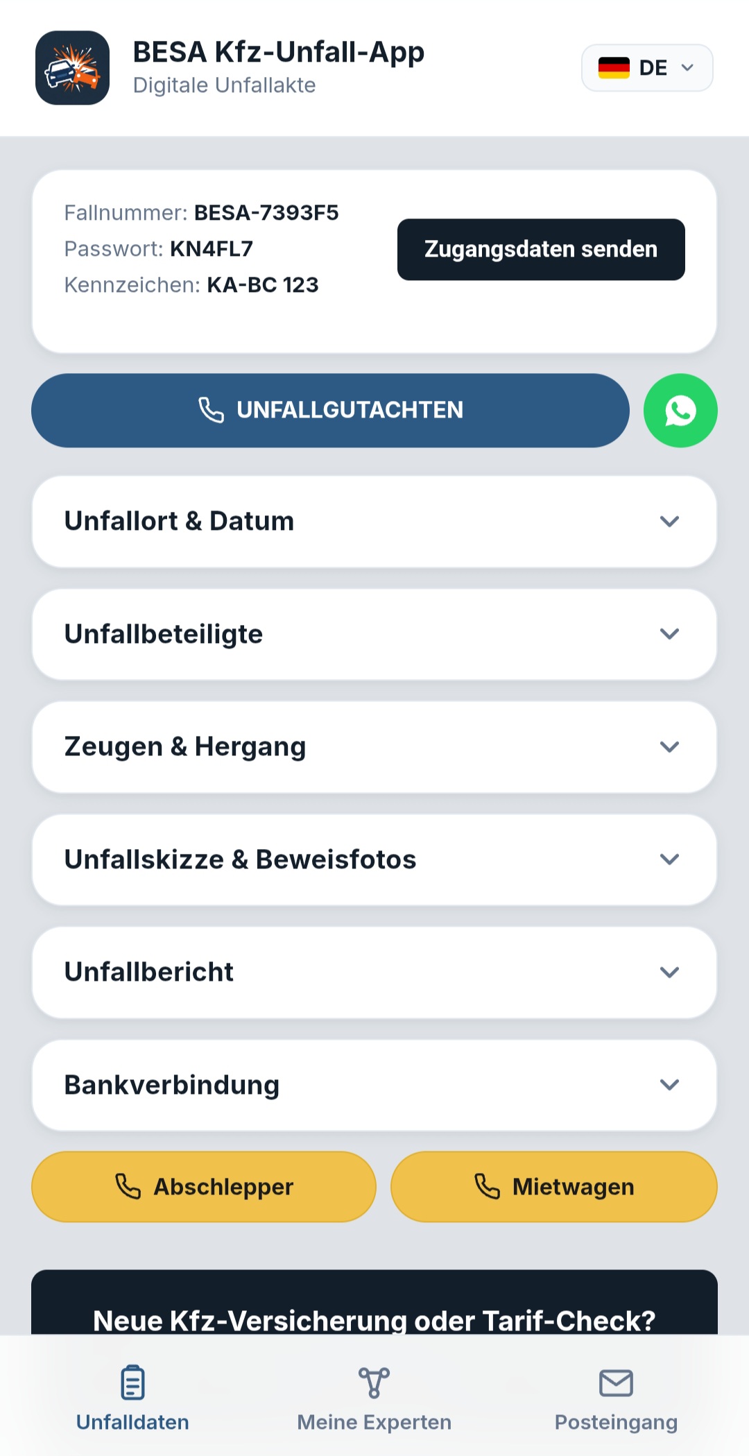Kfz-UnfallApp: Alle Informationen schnell gesichert. Ohne Registrierung oder Download.